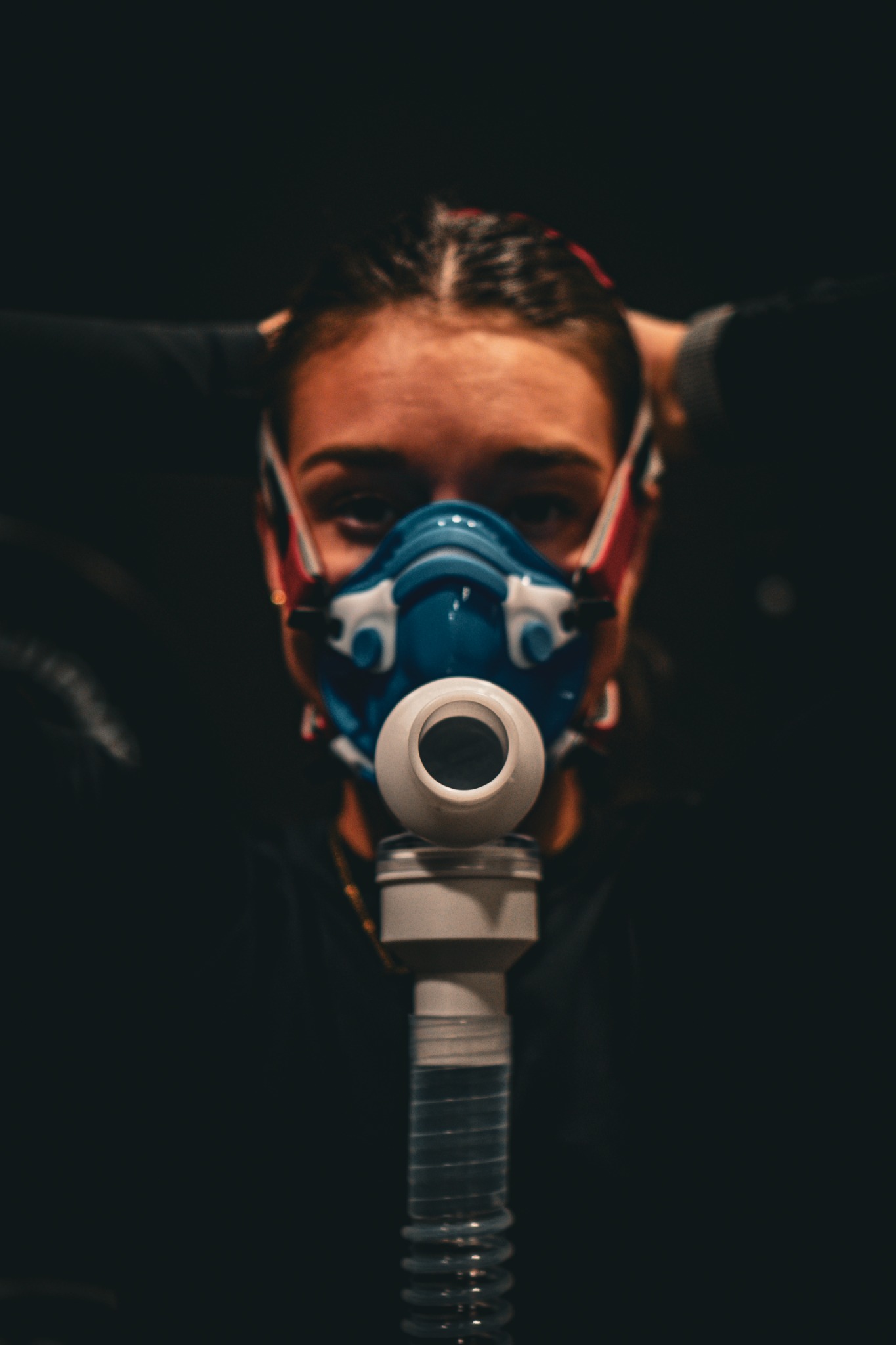 Female athlete portrait during VO2 max metabolic testing